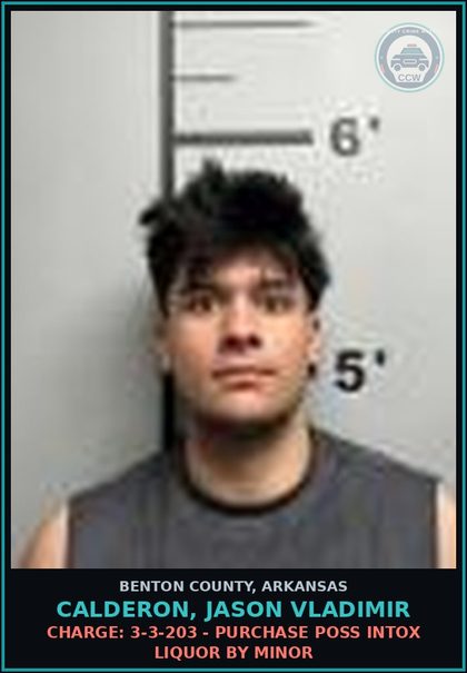 CCW arrest card for Calderon, Jason Vladimir in Benton County: Charge: 5-36-103 - SHOPLIFTING