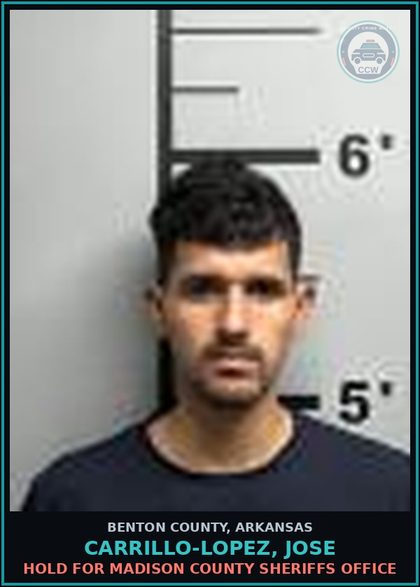 CCW arrest card for Carrillo-Lopez, Jose in Benton County: HOLD for Madison County Sheriffs Office