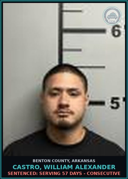 CCW arrest card for Castro, William Alexander in Benton County: Sentenced: Serving 57 days - Consecutive