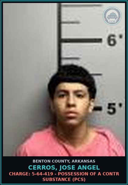 CCW arrest card for Cerros, Jose Angel in Benton County: Charge: 5-64-419 - Possession Of A contr substance (PCS)