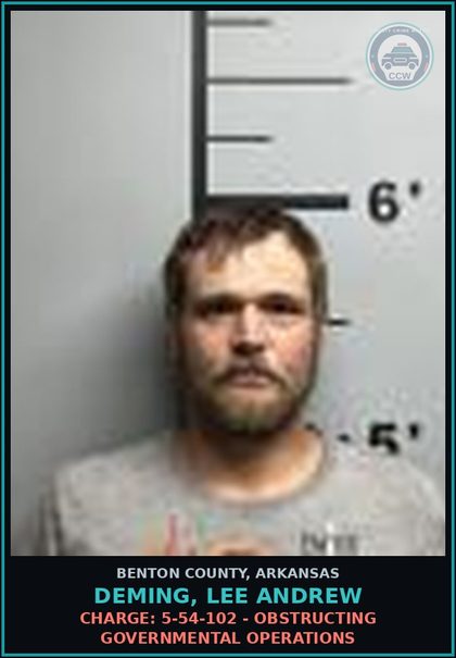 CCW arrest card for Deming, Lee Andrew in Benton County: Warrant: Failure to Appear warrant WR-23-3 issued by Benton, AR