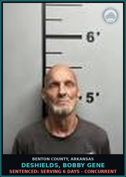 CCW arrest card for Deshields, Bobby Gene in Benton County: Sentenced: Serving 6 days - Concurrent