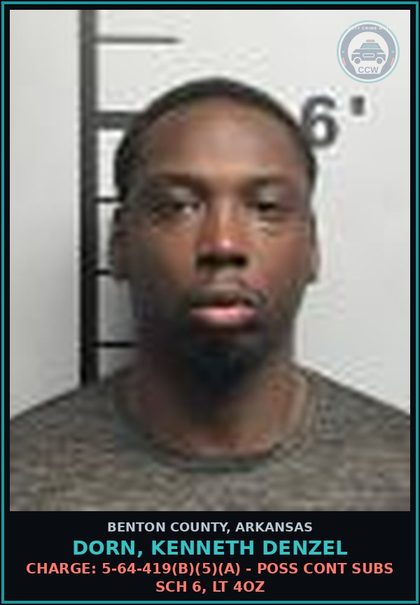 CCW arrest card for Dorn, Kenneth Denzel in Benton County: Warrant: Failure to Appear warrant M202603181 issued by BENTON CO, AR