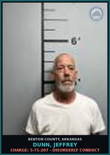 CCW arrest card for Dunn, Jeffrey in Benton County: Charge: 5-71-212(b) - PUBLIC INTOXICATION