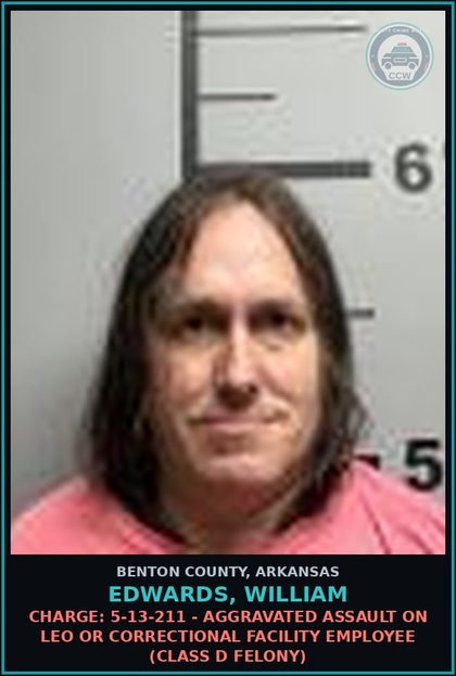 CCW arrest card for Edwards, William in Benton County: Charge: 5-27-206 - ENDANGERING WELFARE OF MINOR-2ND DEGREE