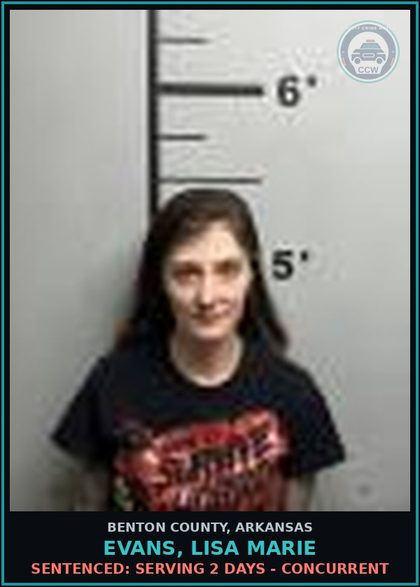 CCW arrest card for Evans, Lisa Marie in Benton County: Sentenced: Serving 2 days - Concurrent