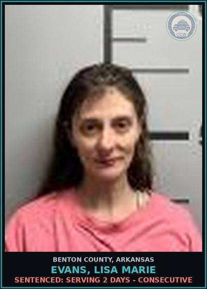 CCW arrest card for Evans, Lisa Marie in Benton County: Sentenced: Serving 2 days - Consecutive