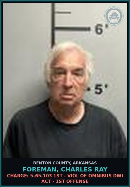 CCW arrest card for Foreman, Charles Ray in Benton County: Charge: 27-51-104 - CARELESS AND PROHIBITED DRIVING