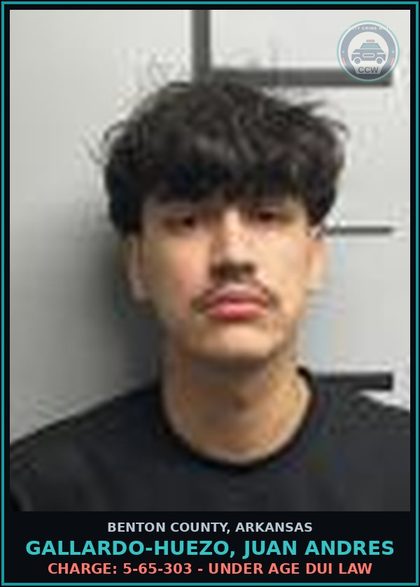 CCW arrest card for Gallardo-Huezo, Juan Andres in Benton County: Charge: 27-16-602 - NO DRIVERS LICENSE