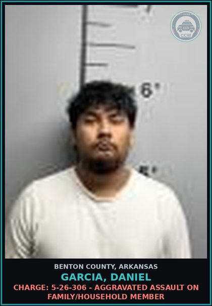 CCW arrest card for Garcia, Daniel in Benton County: Charge: 5-26-306 - AGGRAVATED ASSAULT ON FAMILY/HOUSEHOLD MEMBER
