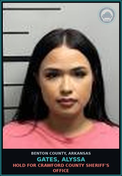 CCW arrest card for Gates, Alyssa in Benton County: HOLD for Crawford County Sheriff's Office