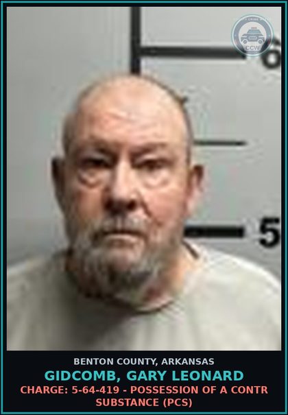 CCW arrest card for Gidcomb, Gary Leonard in Benton County: Charge: 5-64-419 - Possession Of A contr substance (PCS)