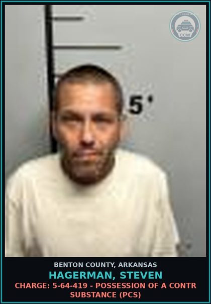 CCW arrest card for Hagerman, Steven in Benton County: Charge: 5-64-443(a)(2) - POSSESS DRUG PARAPHERNALIA METH COCAINE PDP F