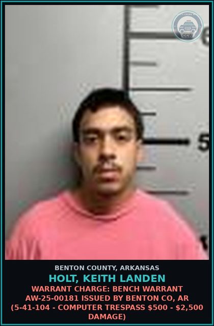CCW arrest card for Holt, Keith Landen in Benton County: Charge: 5-13-301(a) - TERRORISTIC THREATENING - 1ST DEGREE / THREATENS PHYSICAL INJURY OR PROPERTY DAMAGE