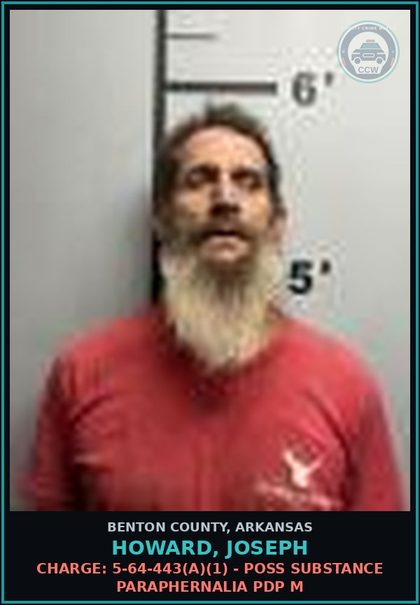 CCW arrest card for Howard, Joseph in Benton County: Warrant: Failure to Appear warrant WR-26-398 issued by Benton, AR