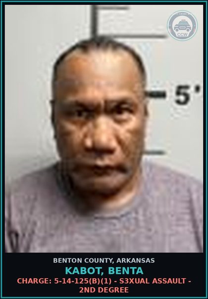 CCW arrest card for Kabot, Benta in Benton County: Charge: 5-14-125(b)(1) - s3xual ASSAULT - 2ND DEGREE