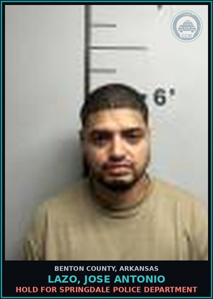 CCW arrest card for Lazo, Jose Antonio in Benton County: HOLD for Springdale Police Department