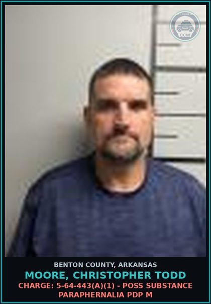 CCW arrest card for Moore, Christopher Todd in Benton County: Warrant: Failure to Appear warrant WR-24-667 issued by BENTONCO, AR