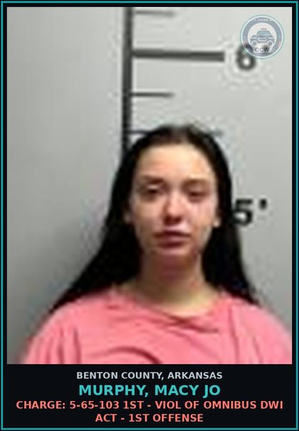 CCW arrest card for Murphy, Macy Jo in Benton County: Charge: 3-3-203 - PURCHASE POSS INTOX LIQUOR BY MINOR