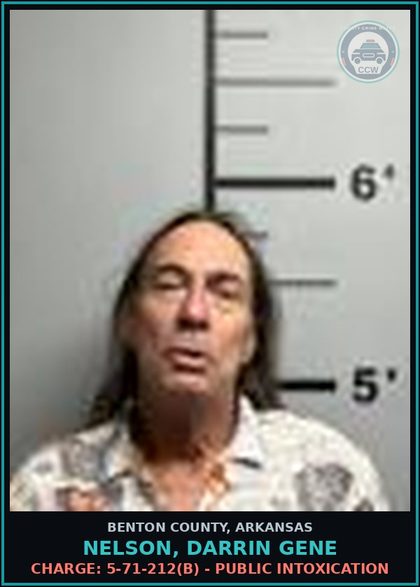 CCW arrest card for Nelson, Darrin Gene in Benton County: Charge: 5-71-212(b) - PUBLIC INTOXICATION