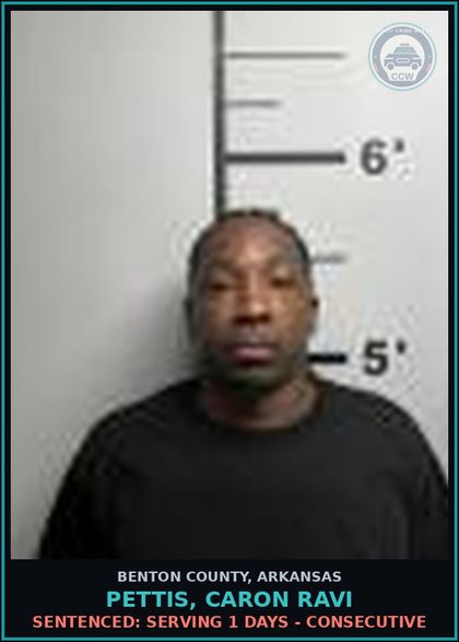 CCW arrest card for Pettis, Caron Ravi in Benton County: Sentenced: Serving 1 days - Consecutive