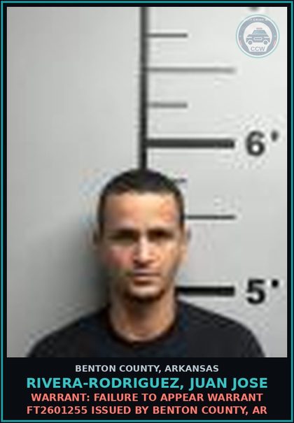 CCW arrest card for Rivera-Rodriguez, Juan Jose in Benton County: Warrant: Failure to Appear warrant FT2601255 issued by BENTON COUNTY, AR