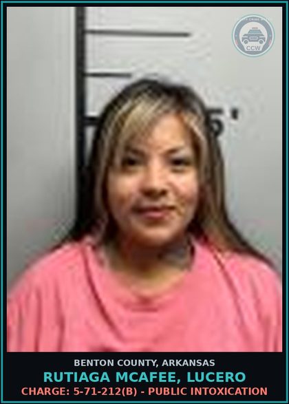 CCW arrest card for Rutiaga Mcafee, Lucero in Benton County: Charge: 5-71-212(b) - PUBLIC INTOXICATION
