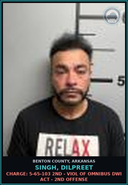 CCW arrest card for Singh, Dilpreet in Benton County: Charge: 27-51-302 - IMPROPER LANE USE