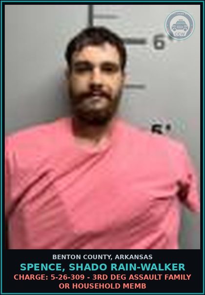 CCW arrest card for Spence, Shado Rain-Walker in Benton County: Charge: 5-13-301(a) - TERRORISTIC THREATENING - 1ST DEGREE / THREATENS PHYSICAL INJURY OR PROPERTY DAMAGE