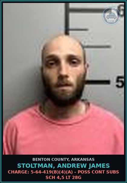 CCW arrest card for Stoltman, Andrew James in Benton County: Charge: 27-14-701 - DRIVE OR MOVE VEH W/O REG
