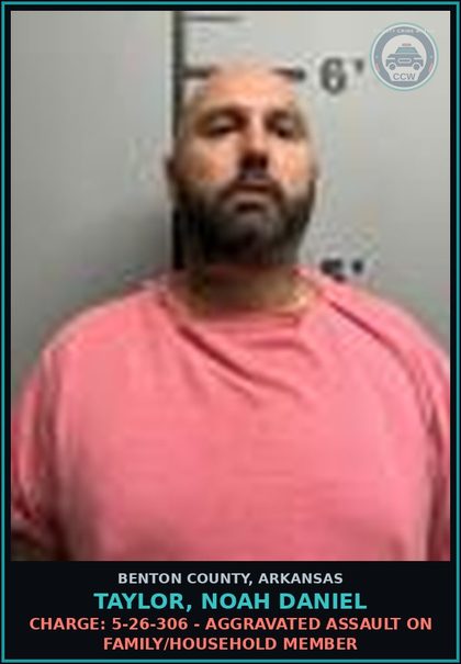 CCW arrest card for Taylor, Noah Daniel in Benton County: Charge: 5-26-306 - AGGRAVATED ASSAULT ON FAMILY/HOUSEHOLD MEMBER