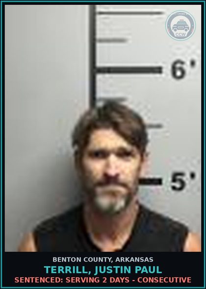 CCW arrest card for Terrill, Justin Paul in Benton County: Sentenced: Serving 2 days - Consecutive