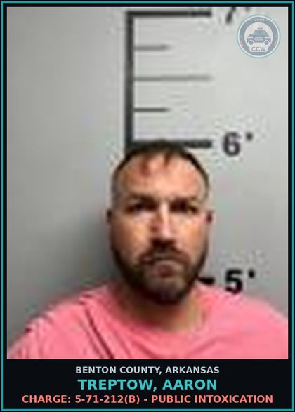 CCW arrest card for Treptow, Aaron in Benton County: Charge: 5-71-212(b) - PUBLIC INTOXICATION