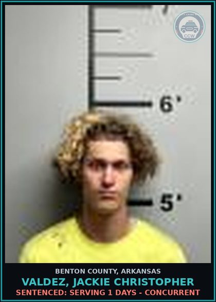 CCW arrest card for Valdez, Jackie Christopher in Benton County: Sentenced: Serving 1 days - Concurrent