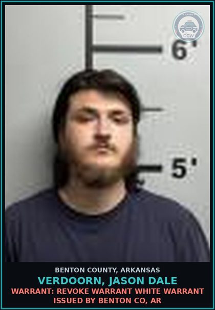 CCW arrest card for Verdoorn, Jason Dale in Benton County: Warrant: Revoke warrant WHITE WARRANT issued by BENTON CO, AR