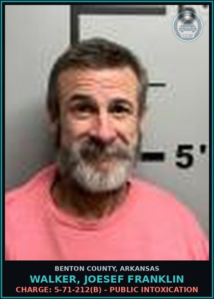 CCW arrest card for Walker, Joesef Franklin in Benton County: Charge: 5-71-212(b) - PUBLIC INTOXICATION