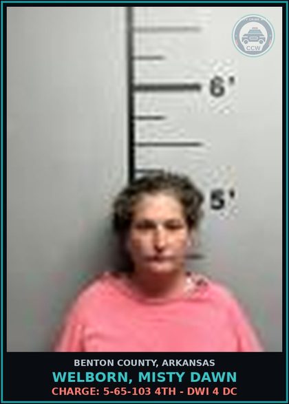 CCW arrest card for Welborn, Misty Dawn in Benton County: Charge: 27-51-301 - DRIVING LEFT OF CENTER