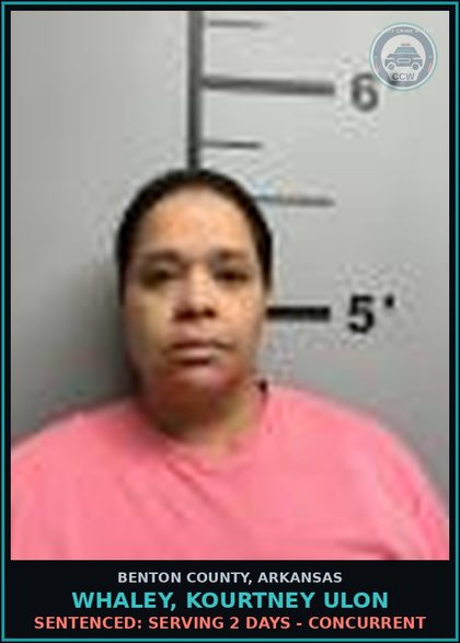 CCW arrest card for Whaley, Kourtney Ulon in Benton County: Sentenced: Serving 2 days - Concurrent