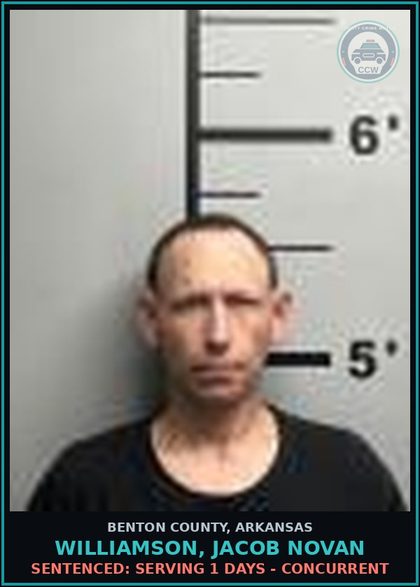 CCW arrest card for Williamson, Jacob Novan in Benton County: Sentenced: Serving 1 days - Concurrent