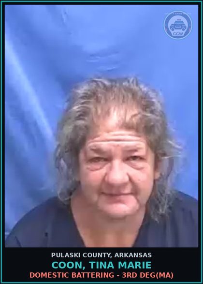 CCW arrest card for COON, TINA MARIE in Pulaski County: DOMESTIC BATTERING - 3RD DEG(MA)