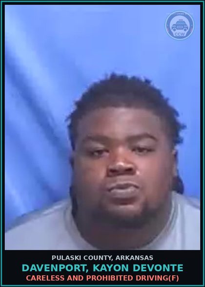 CCW arrest card for DAVENPORT, KAYON DEVONTE in Pulaski County: FAILURE STOP AFTER ACCID WI INJURY(FD)