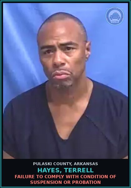 CCW arrest card for HAYES, TERRELL in Pulaski County: FAILURE TO COMPLY WITH CONDITION OF SUSPENSION OR PROBATION