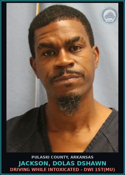 CCW arrest card for JACKSON, DOLAS DSHAWN in Pulaski County, Arkansas: DRIVING WHILE LICENSE CANCELLED, SUSPENDED OR REVOKED(MU)