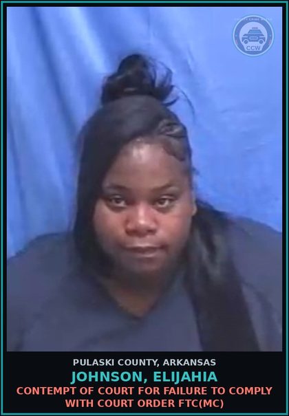 CCW arrest card for JOHNSON, ELIJAHIA in Pulaski County: CONTEMPT OF COURT FOR FAILURE TO COMPLY WITH COURT ORDER FTC(MC)