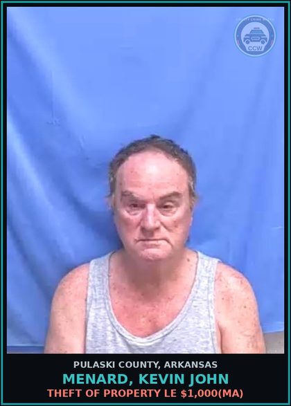 CCW arrest card for MENARD, KEVIN JOHN in Pulaski County: THEFT OF PROPERTY LE $1,000(MA)