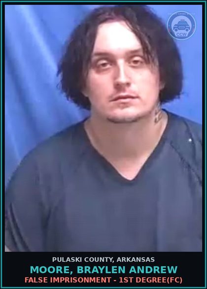 CCW arrest card for MOORE, BRAYLEN ANDREW in Pulaski County: KIDNAPPING(FB)