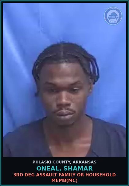 CCW arrest card for ONEAL, SHAMAR in Pulaski County: 3RD DEG ASSAULT FAMILY OR HOUSEHOLD MEMB(MC)