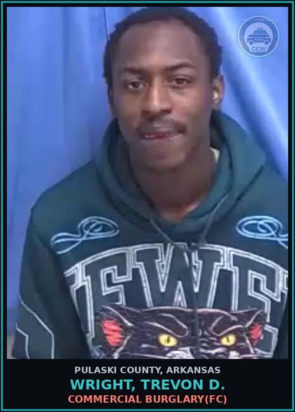 CCW arrest card for WRIGHT, TREVON D. in Pulaski County: THEFT OF PROPERTY GE $1,000 LT $5,000(FD)