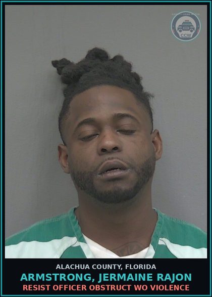 CCW arrest card for ARMSTRONG, JERMAINE RAJON in Alachua County: DRUGS-POSSESS POSSESS contr substance W/O PRESCRIPTION