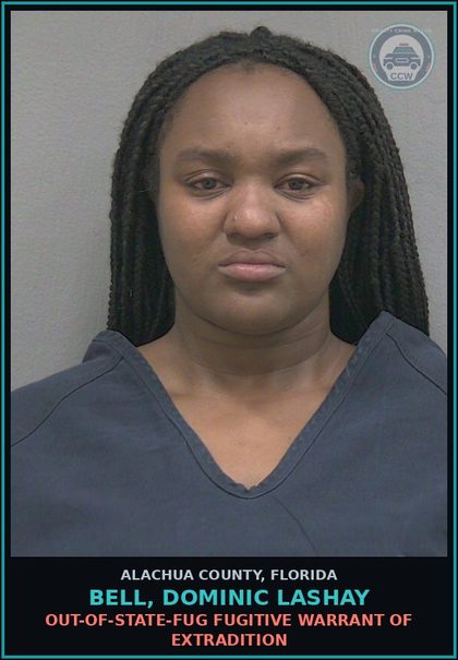 CCW arrest card for BELL, DOMINIC LASHAY in Alachua County: OUT-OF-STATE-FUG FUGITIVE WARRANT OF EXTRADITION